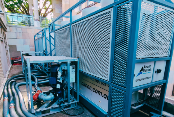 Temporary cooling solution provided by Aircon Rentals at Queensland University’s energy plant.