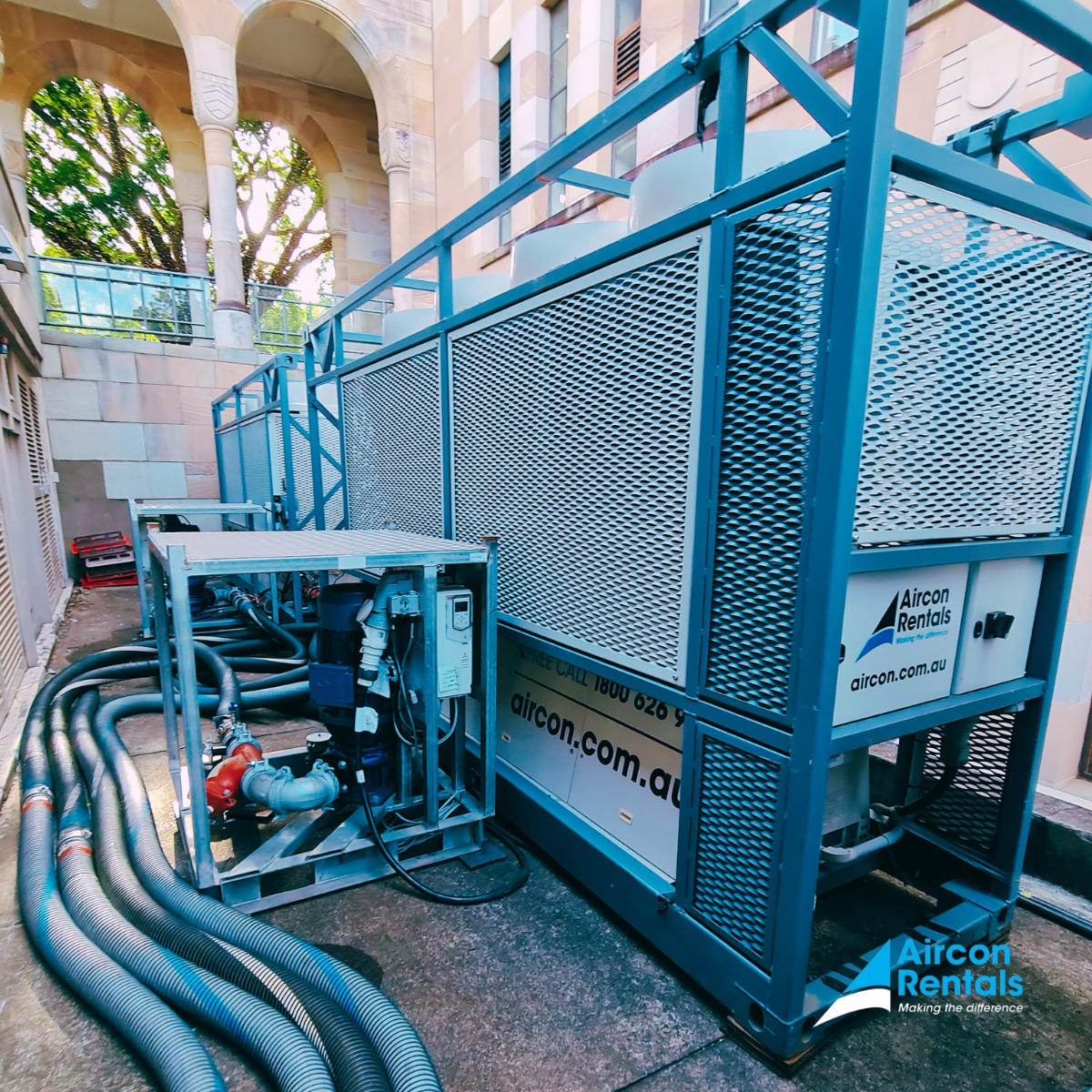 Temporary cooling solution provided by Aircon Rentals at Queensland University’s energy plant.