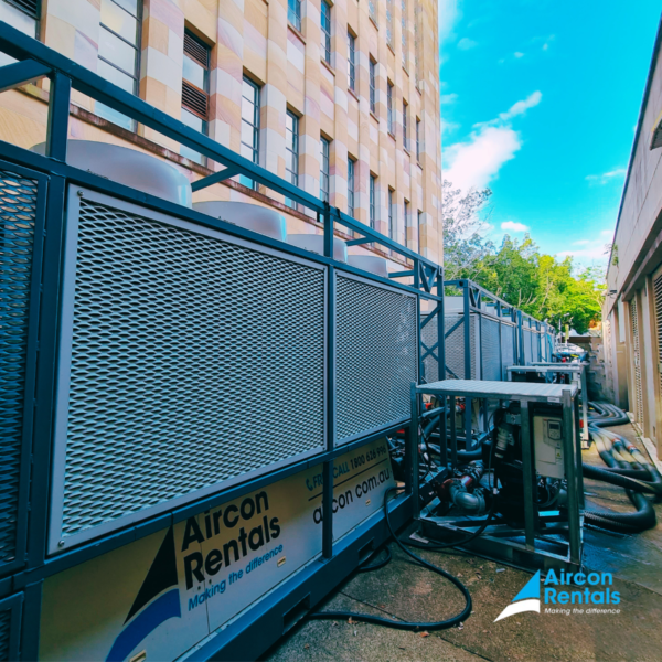 Temporary cooling solution units set up by Aircon Rentals for a restricted-space energy plant.