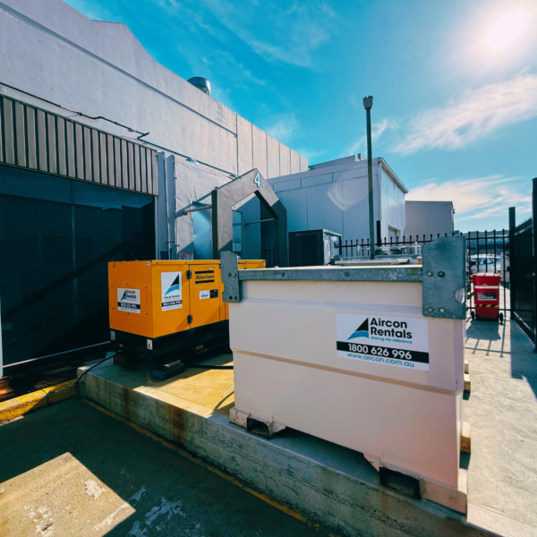 Aircon Rentals’ industrial chiller installed at a Melbourne dairy manufacturer, providing temporary cooling to maintain staff comfort and product quality during summer