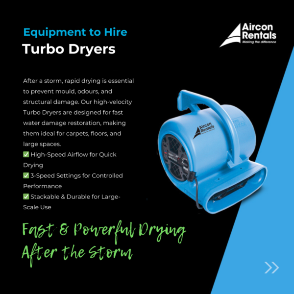 Turbo dryer rental for drying carpets and floors after storm flooding